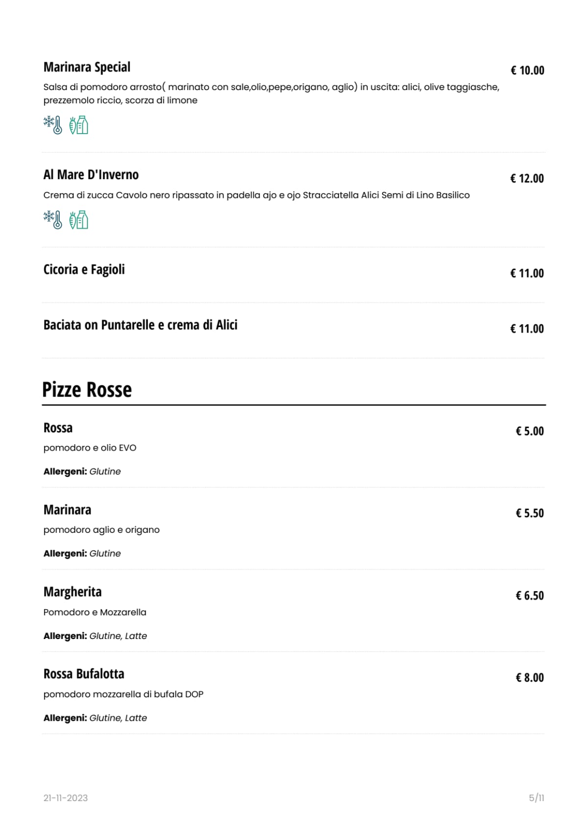 Pizzeria Gallo Matto menu