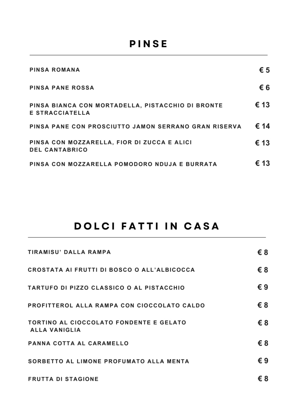 Alla Rampa di Porta Pia menu