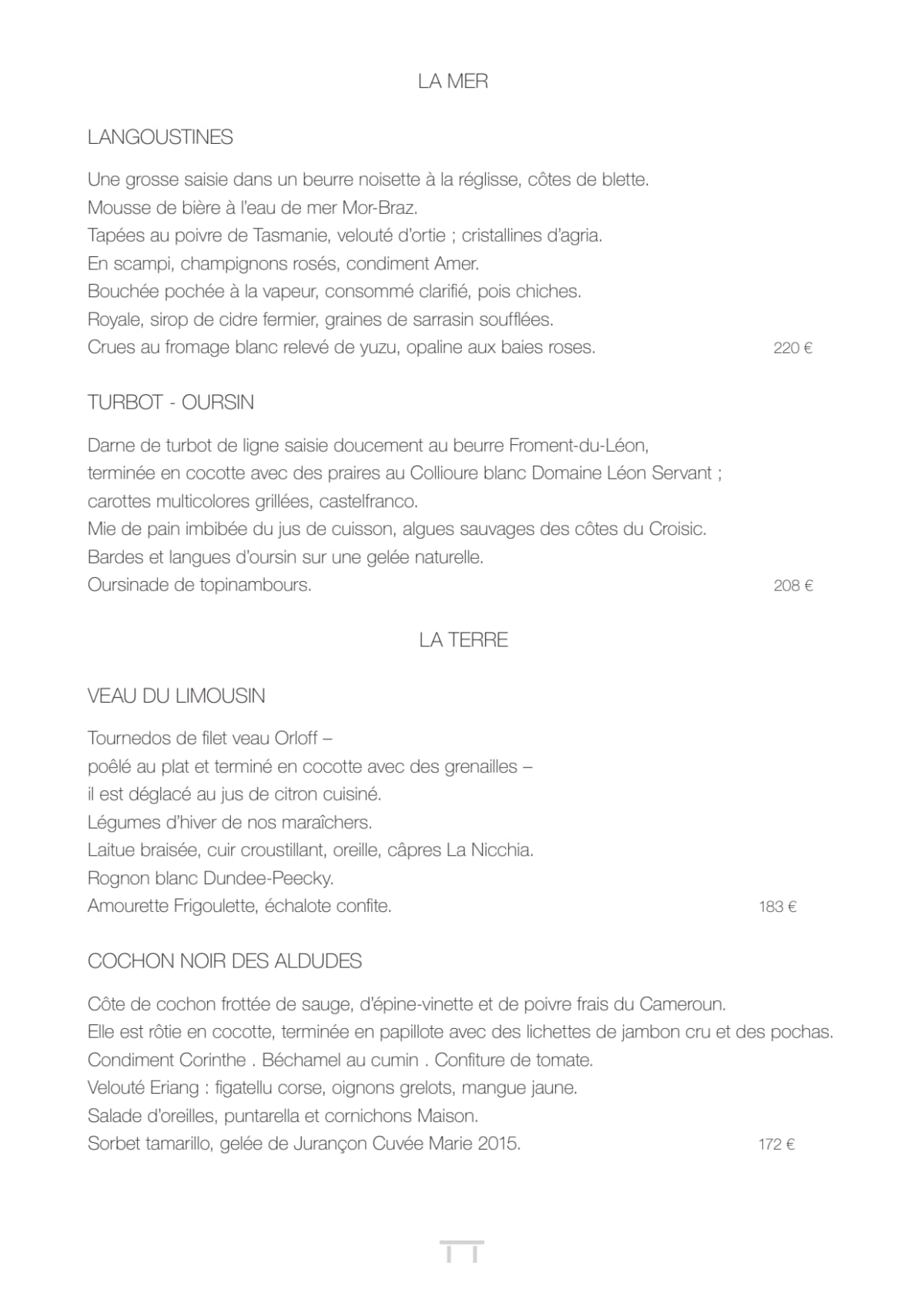 Pierre Gagnaire menu