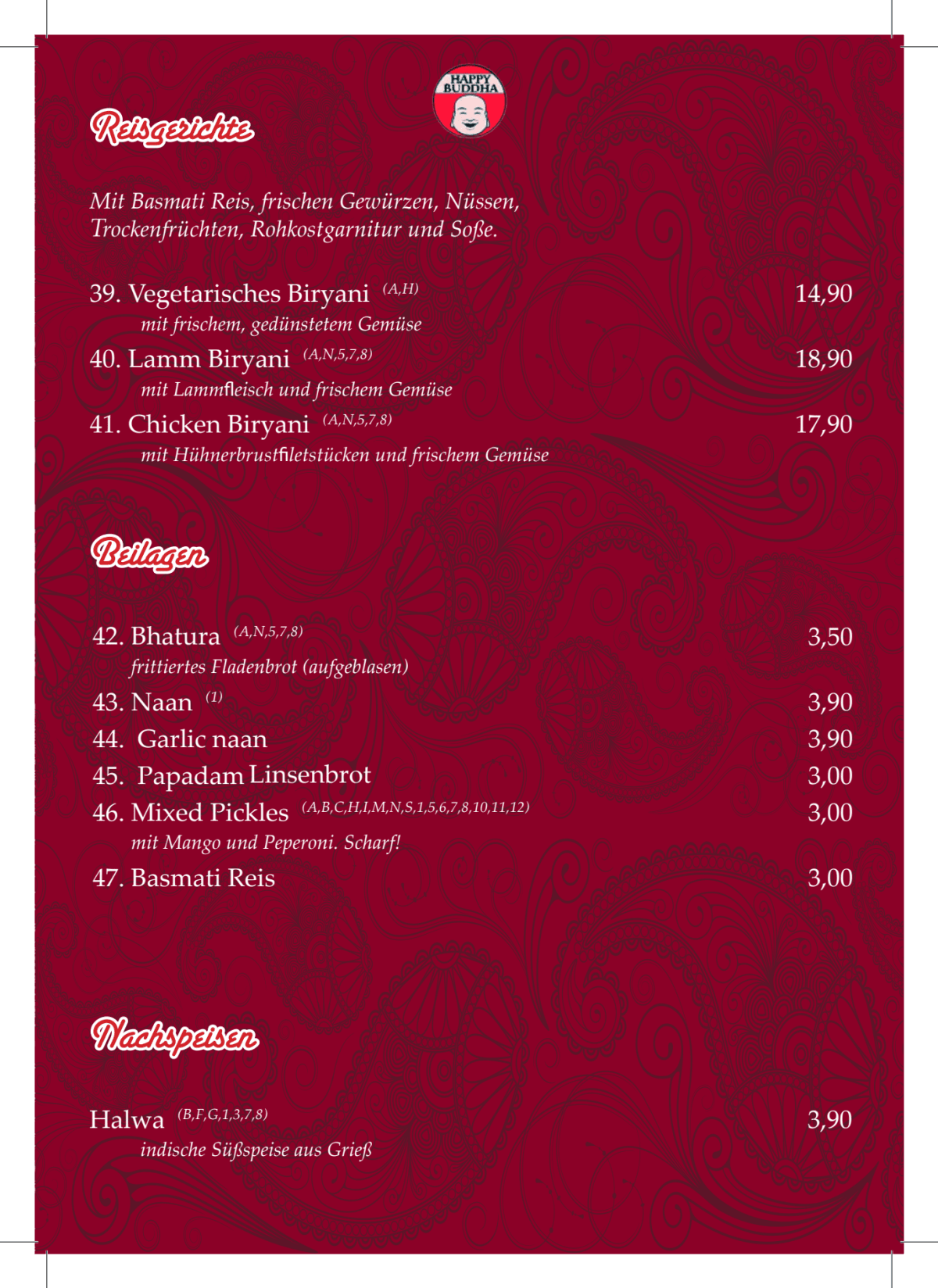 Carte et Menus 2024 Happy Buddha à Berlin TheFork