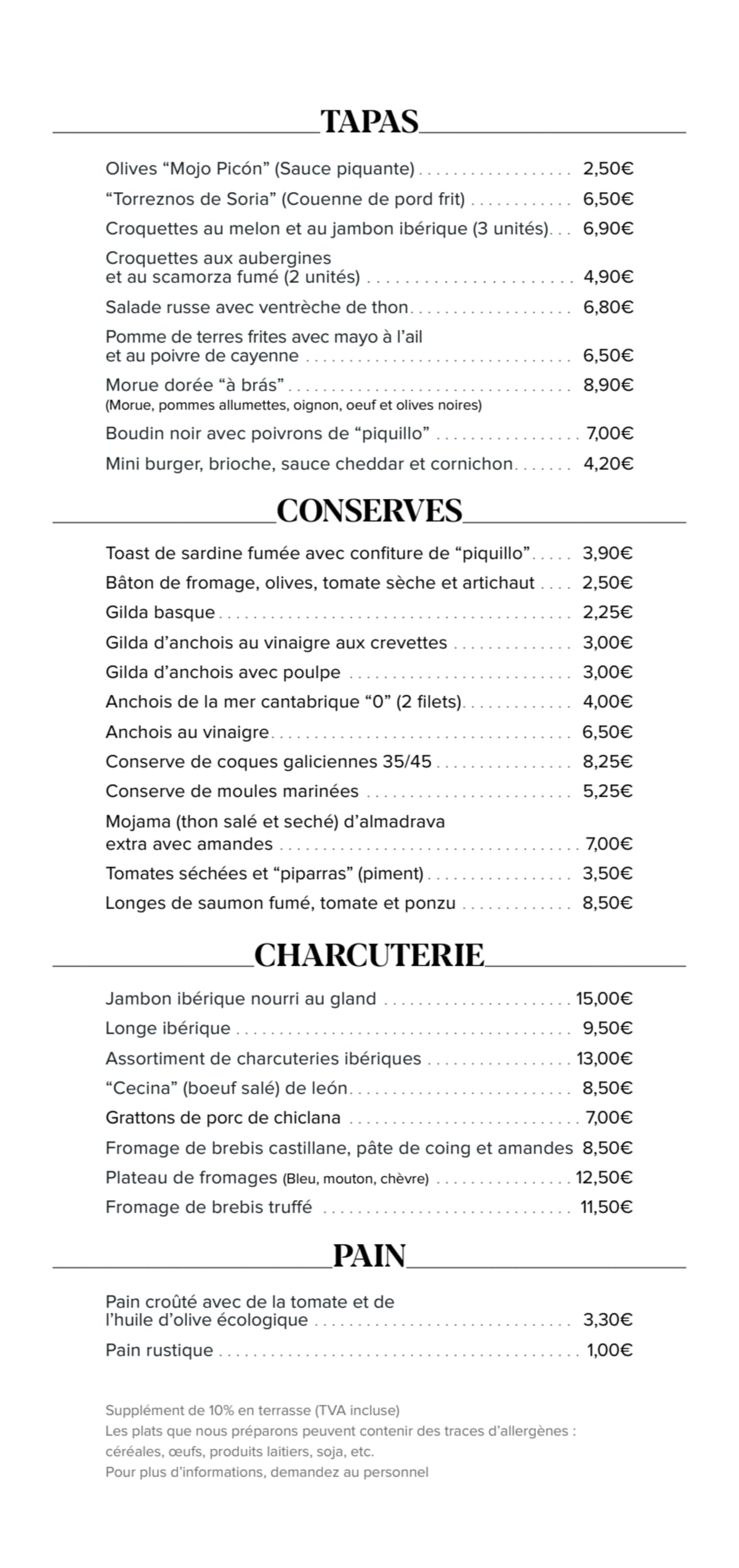 El Viti Taberna menu