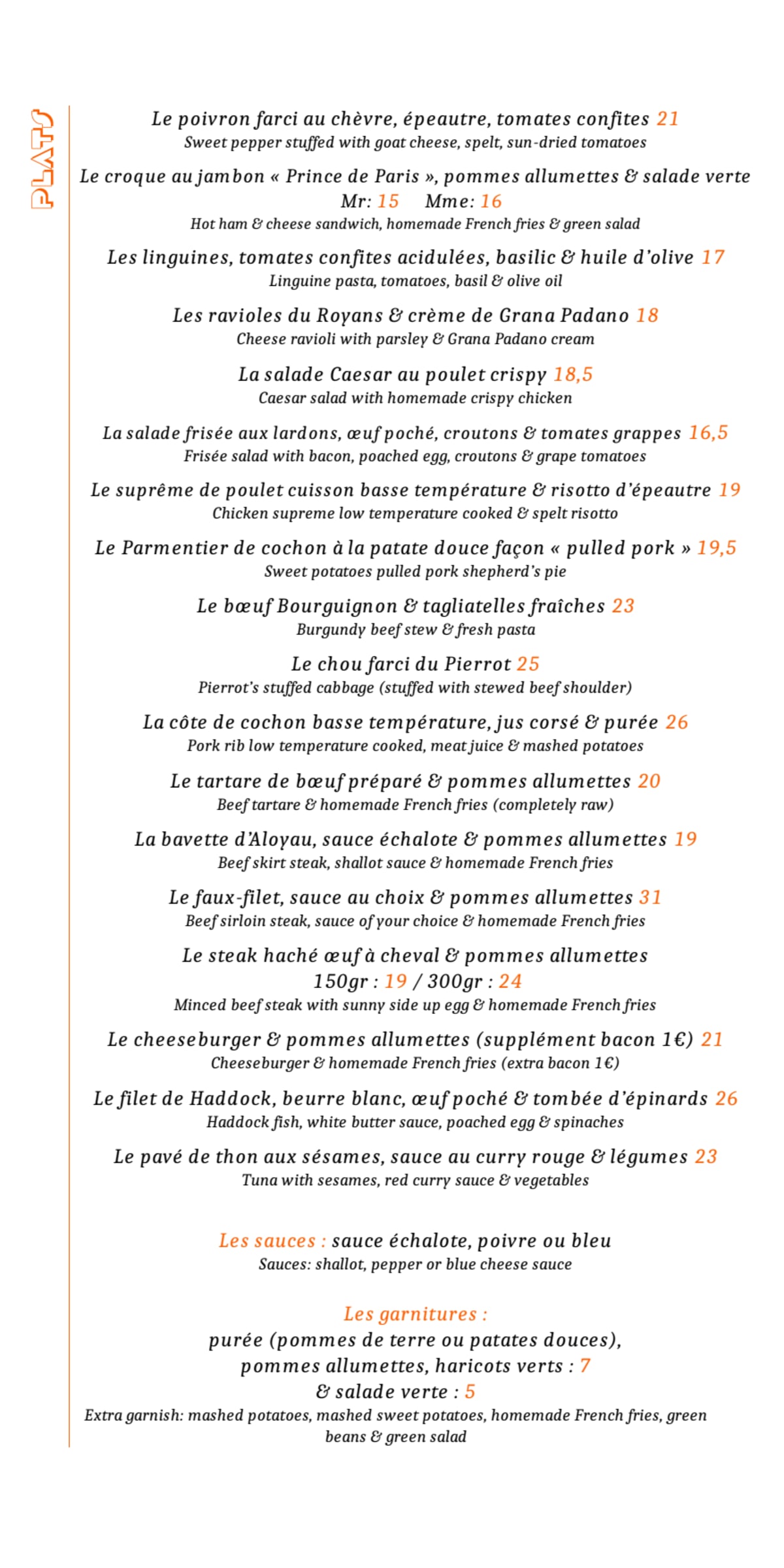 Café Le Pierrot menu