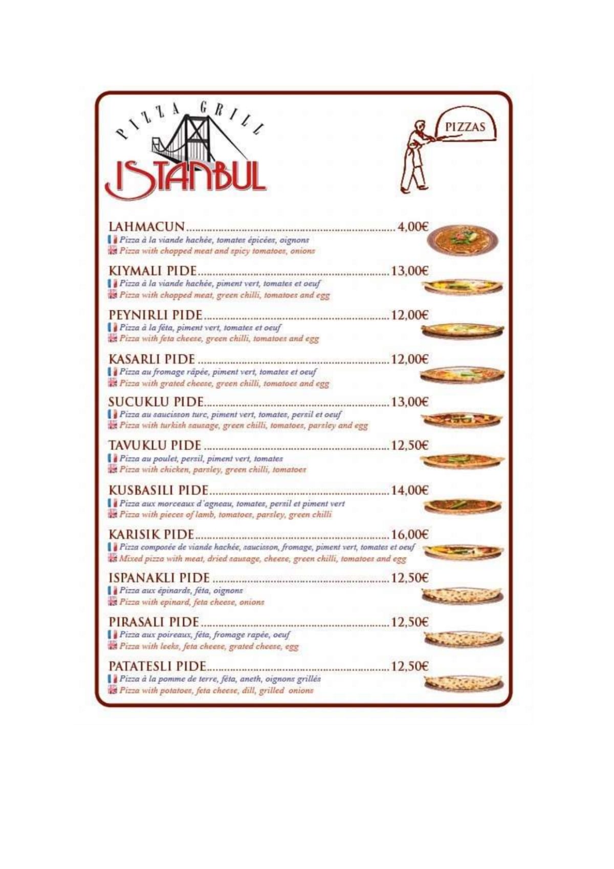 Pizza Grill Istanbul menu