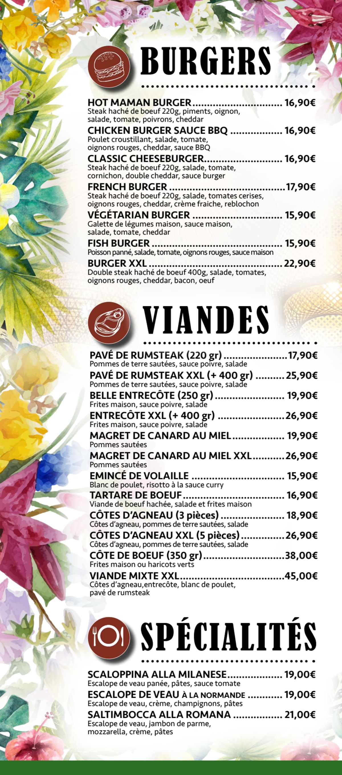 Le Parisien menu