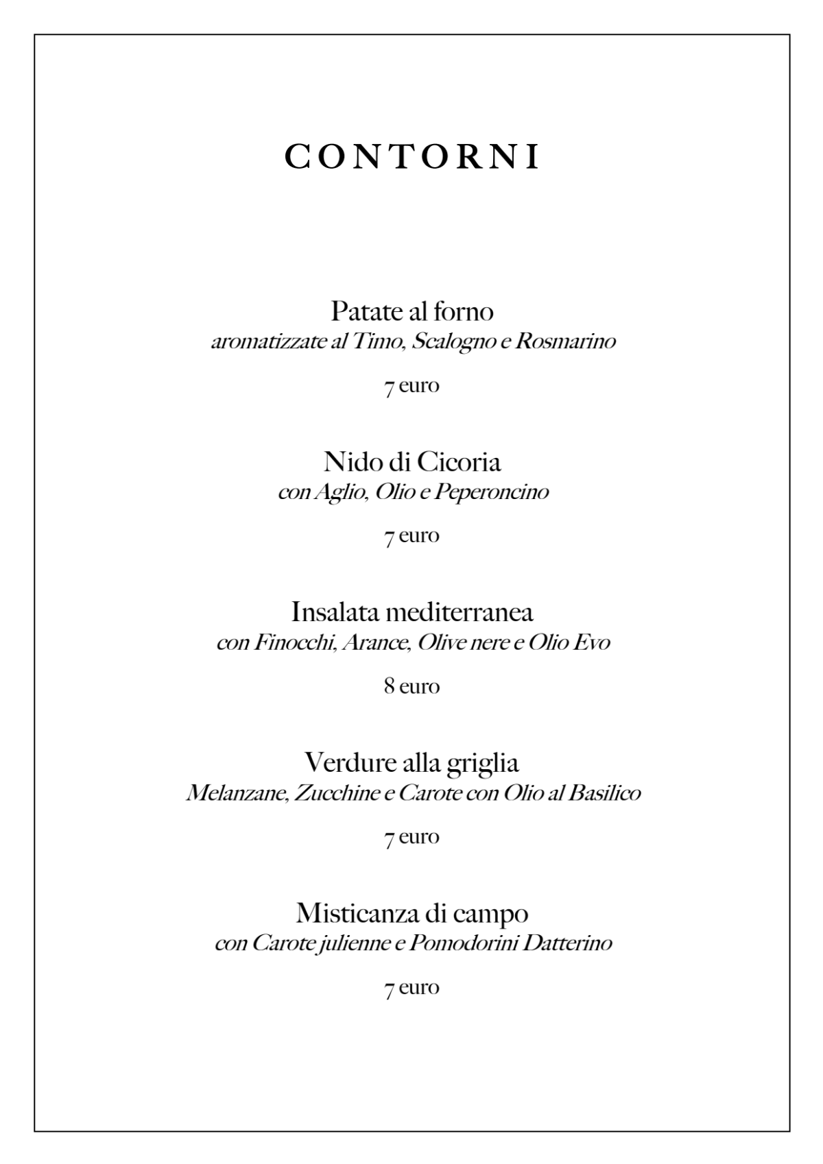 Bacco Al Pretorio menu