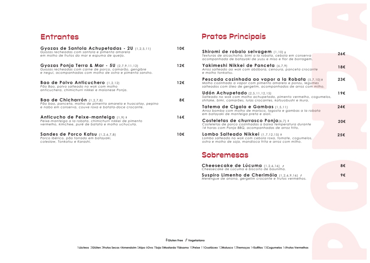 Ponja Nikkei Lisboa menu