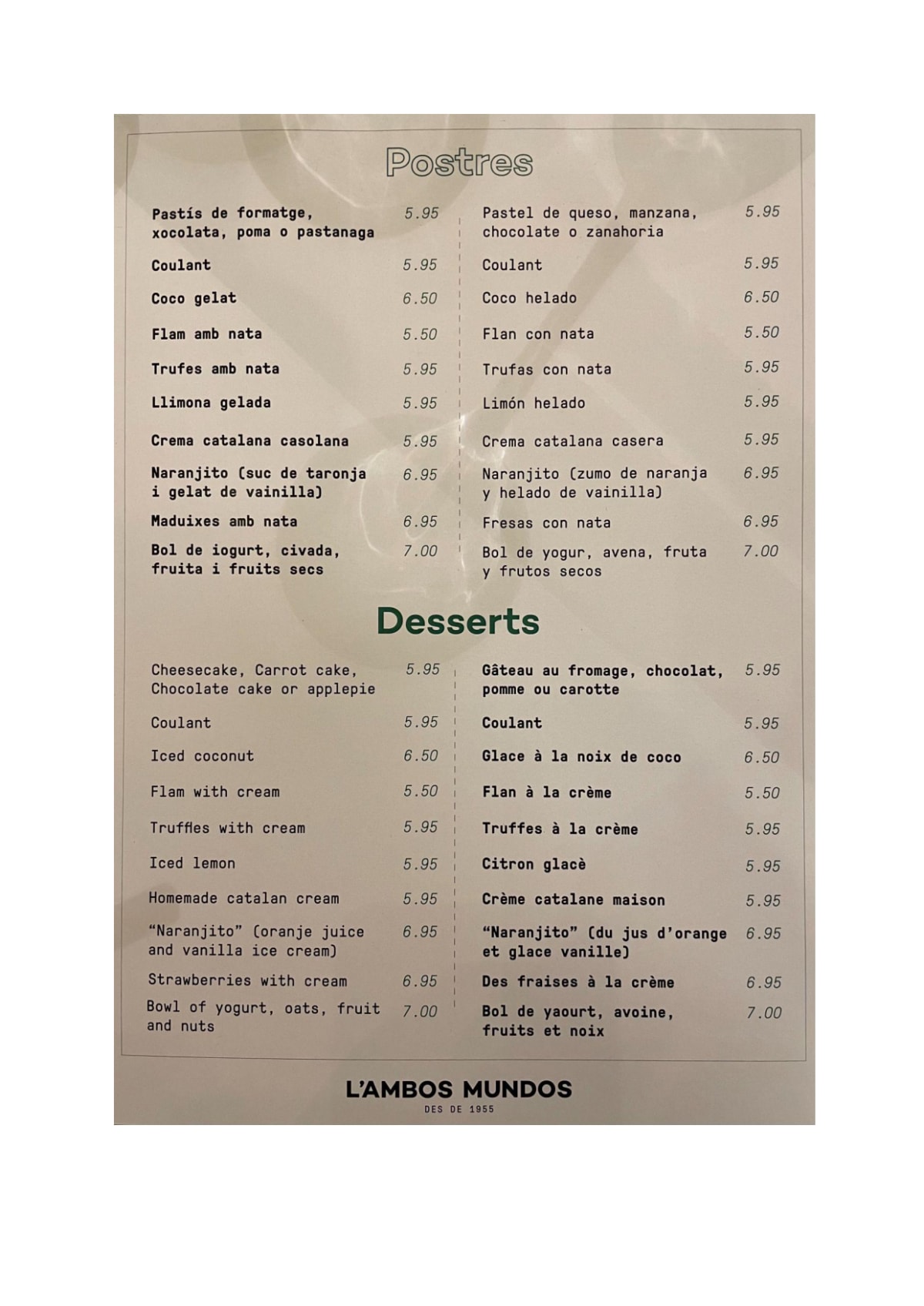 L' Ambos Mundos Restaurant menu