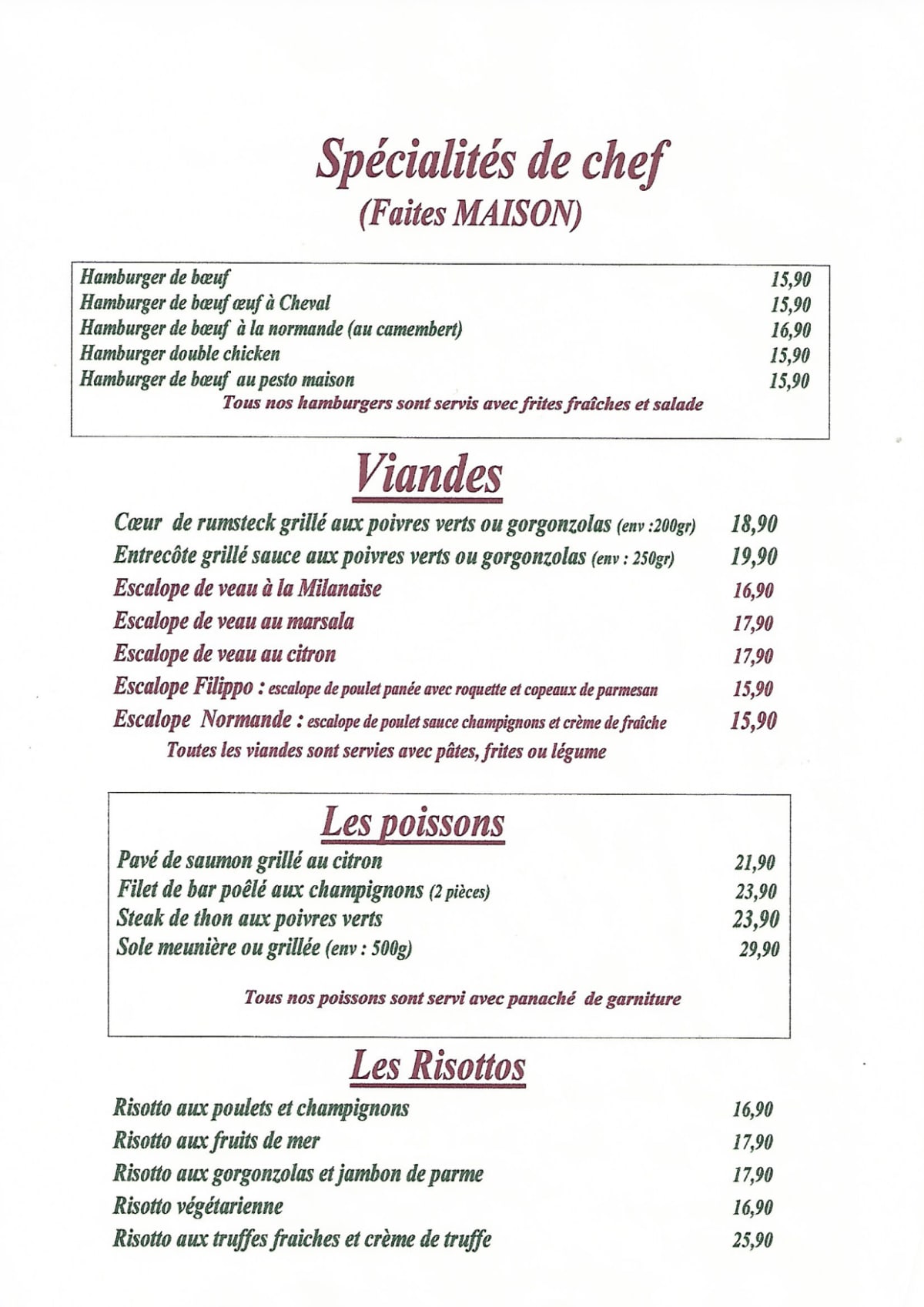 Le Filippo menu