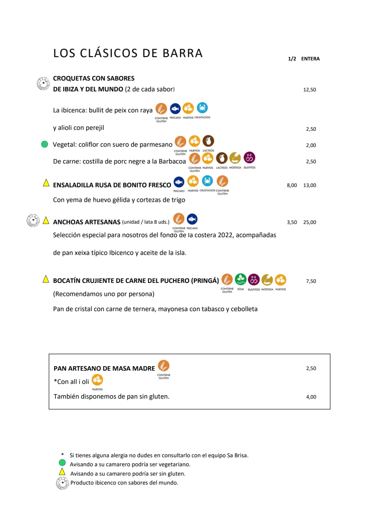 Sa Brisa Madrid menu