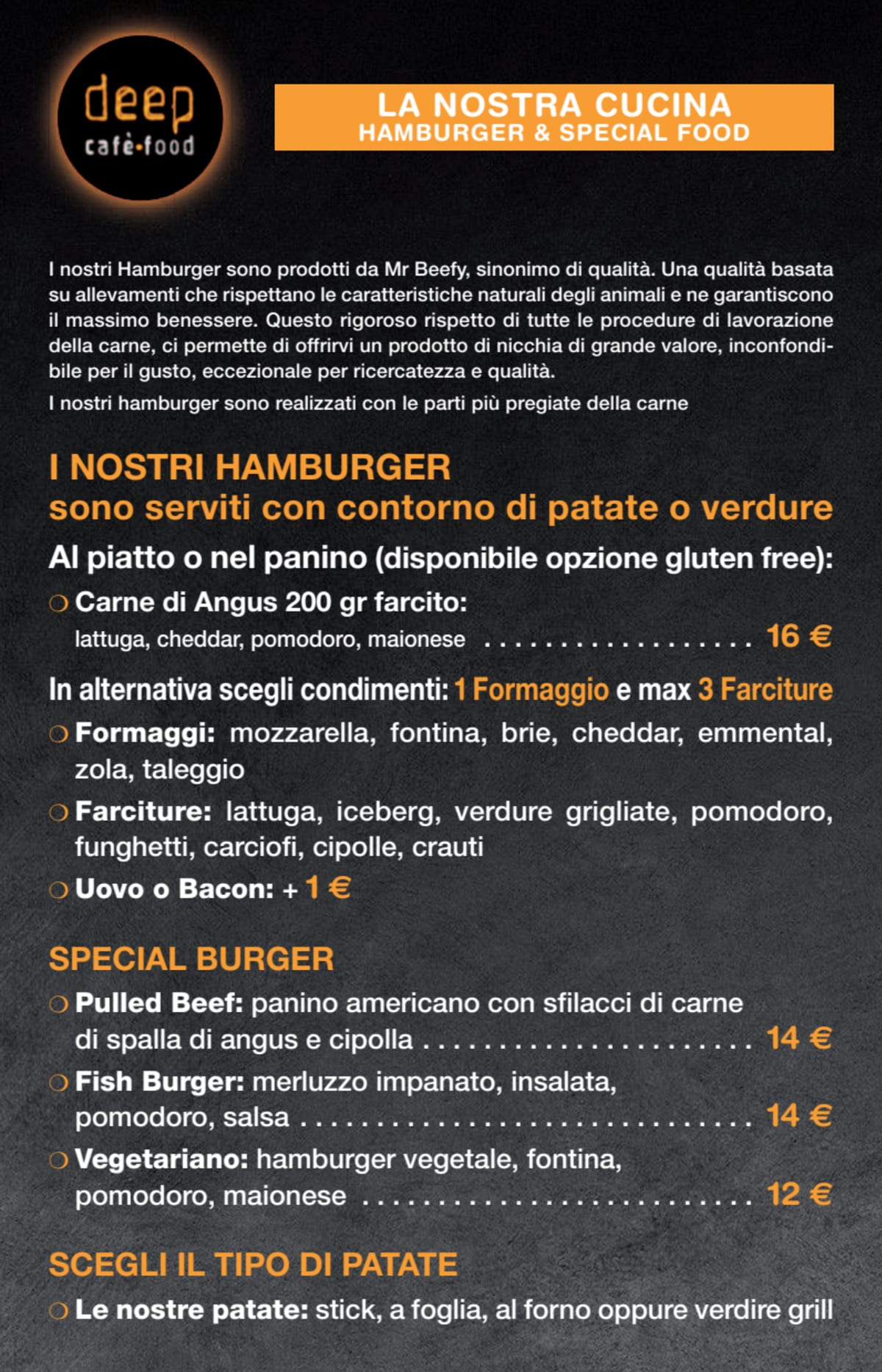 Deep Milano menu