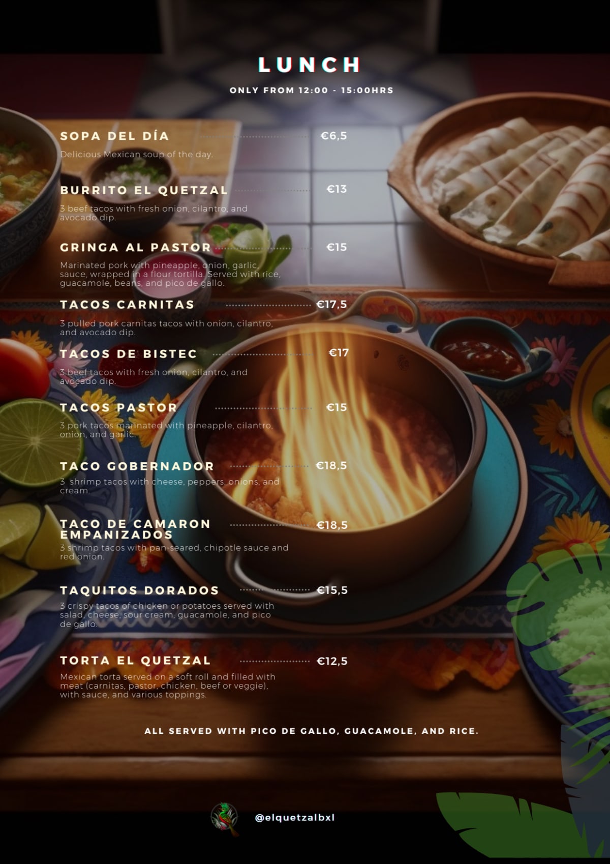 El Quetzal BXL menu