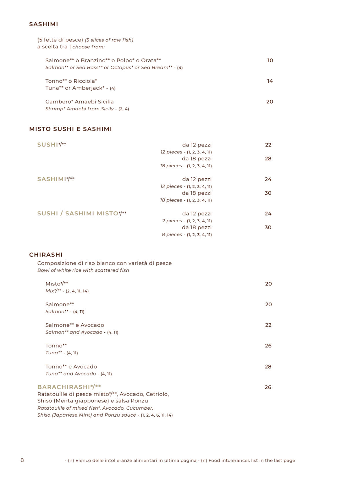 Hana Restaurant menu