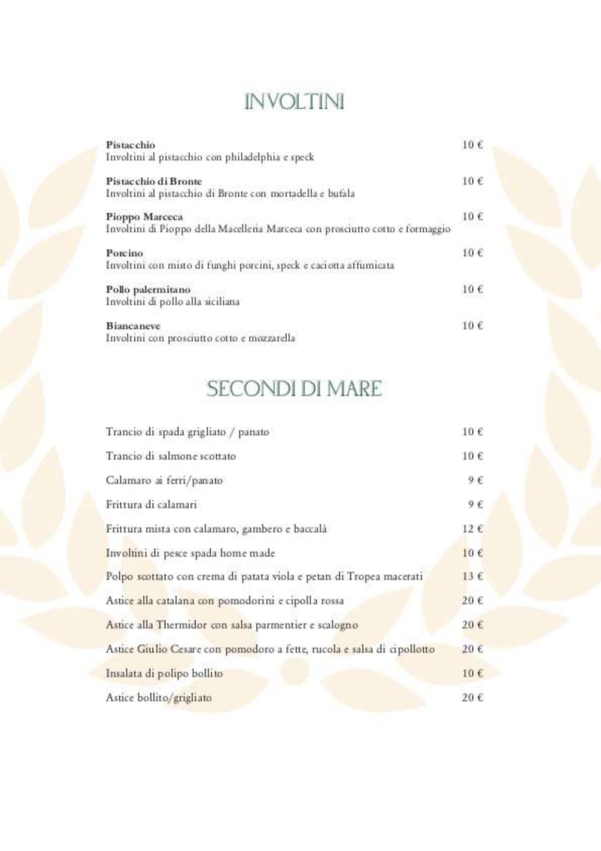 Menù completo e carta 2024 Giulio Cesare L'impero del gusto a Palermo