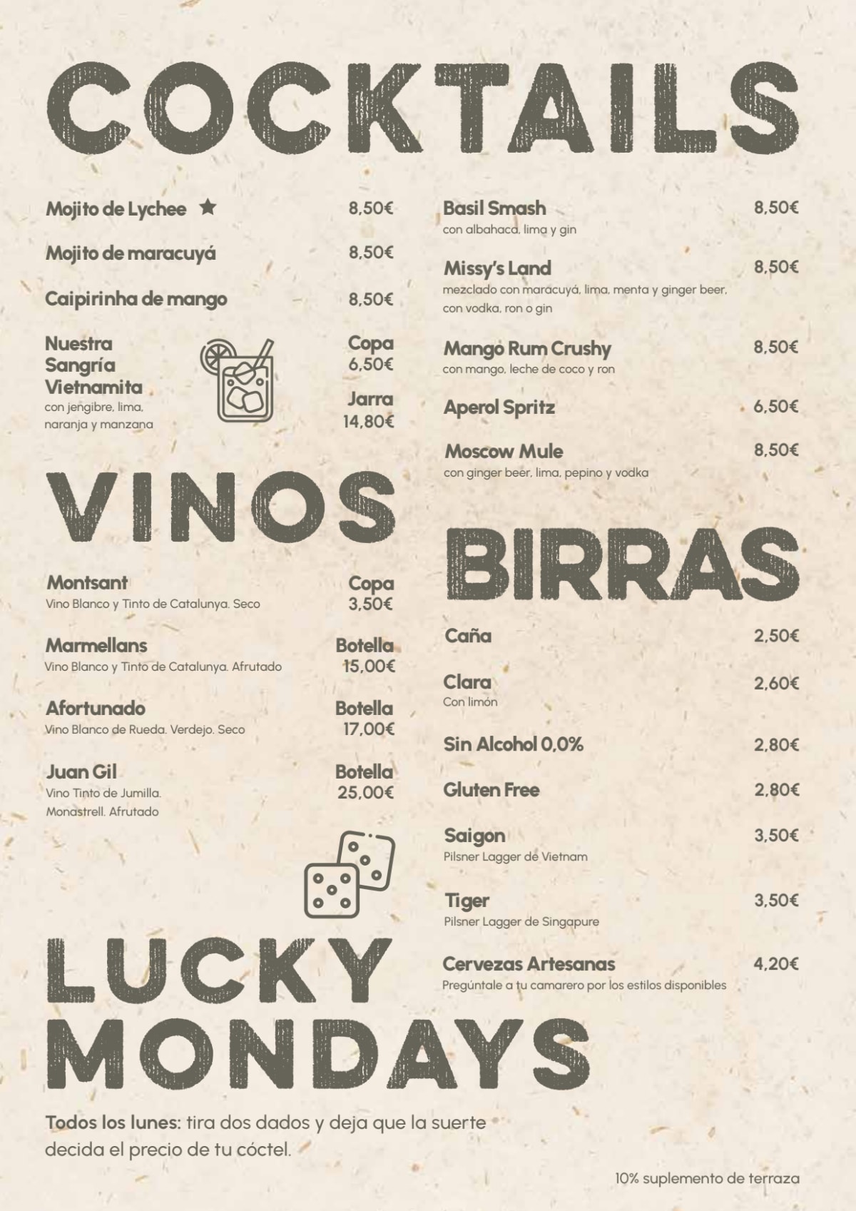 La Vietnamita Gracia menu