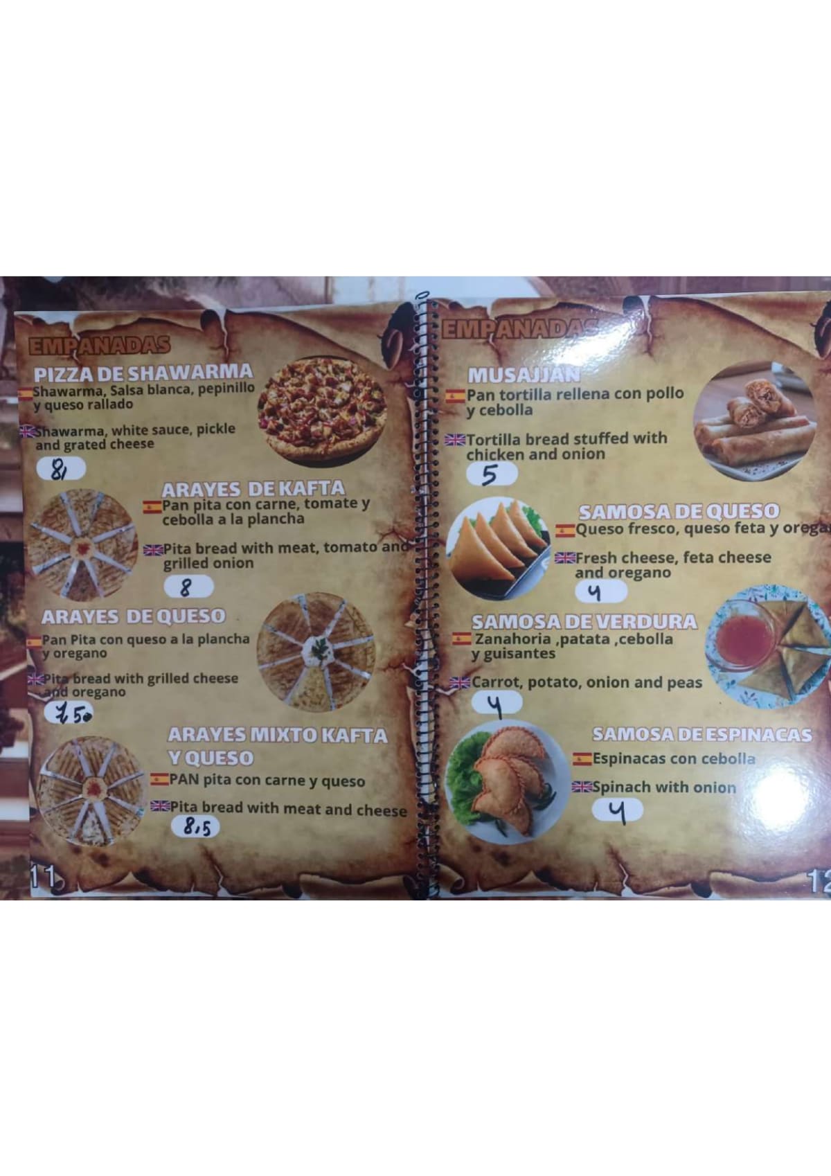 Sultán menu