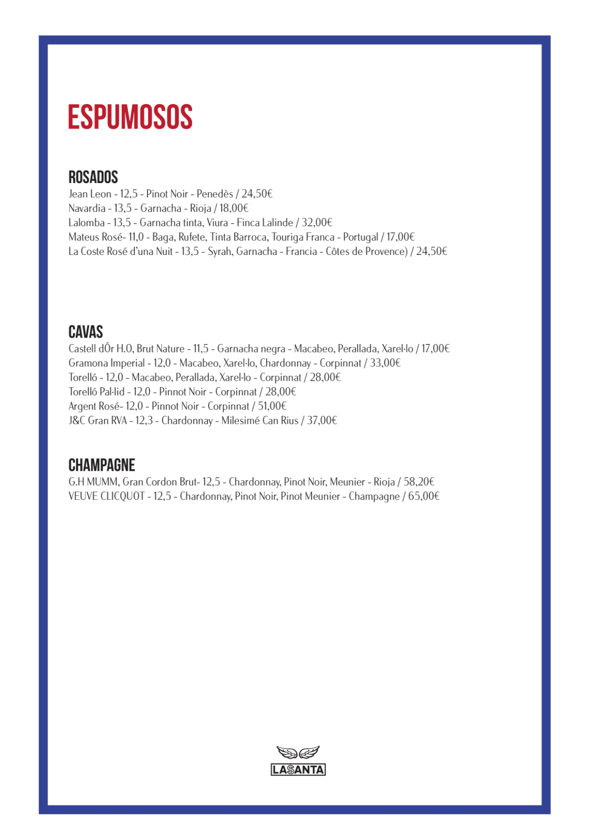 Carte et Menus 2024 La Santa à El Masnou TheFork