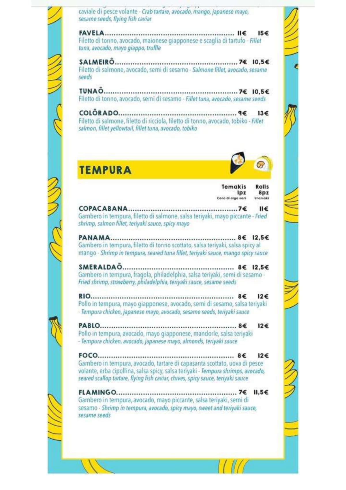 Amazonia Piazza Bologna menu