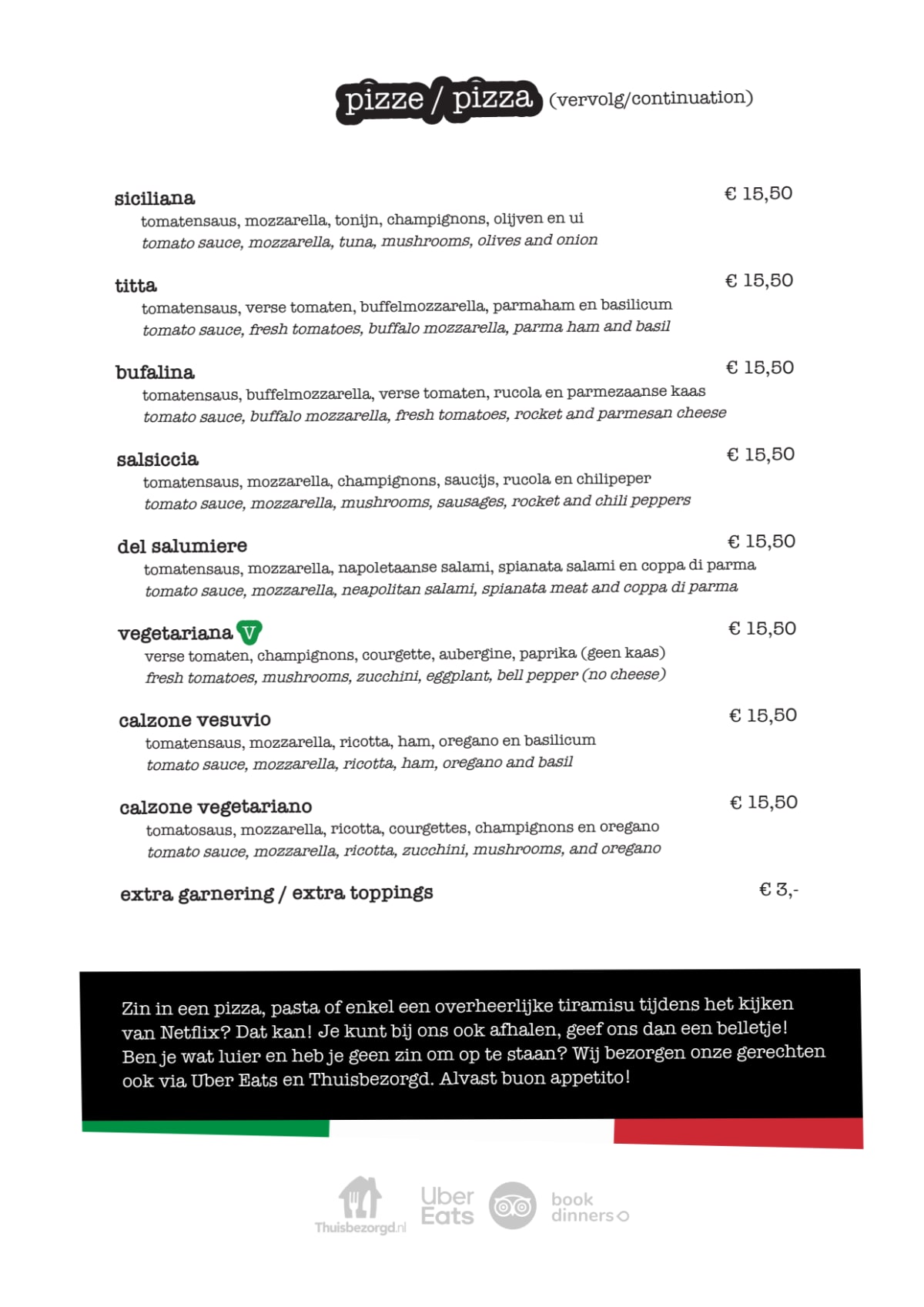 Pizza Taxi da Paolo & Seba menu