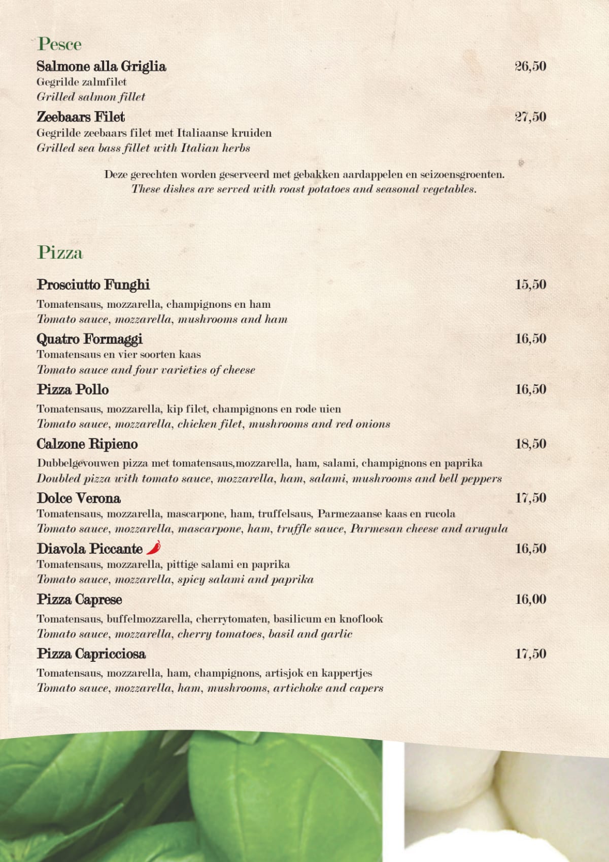 Dolce Verona menu