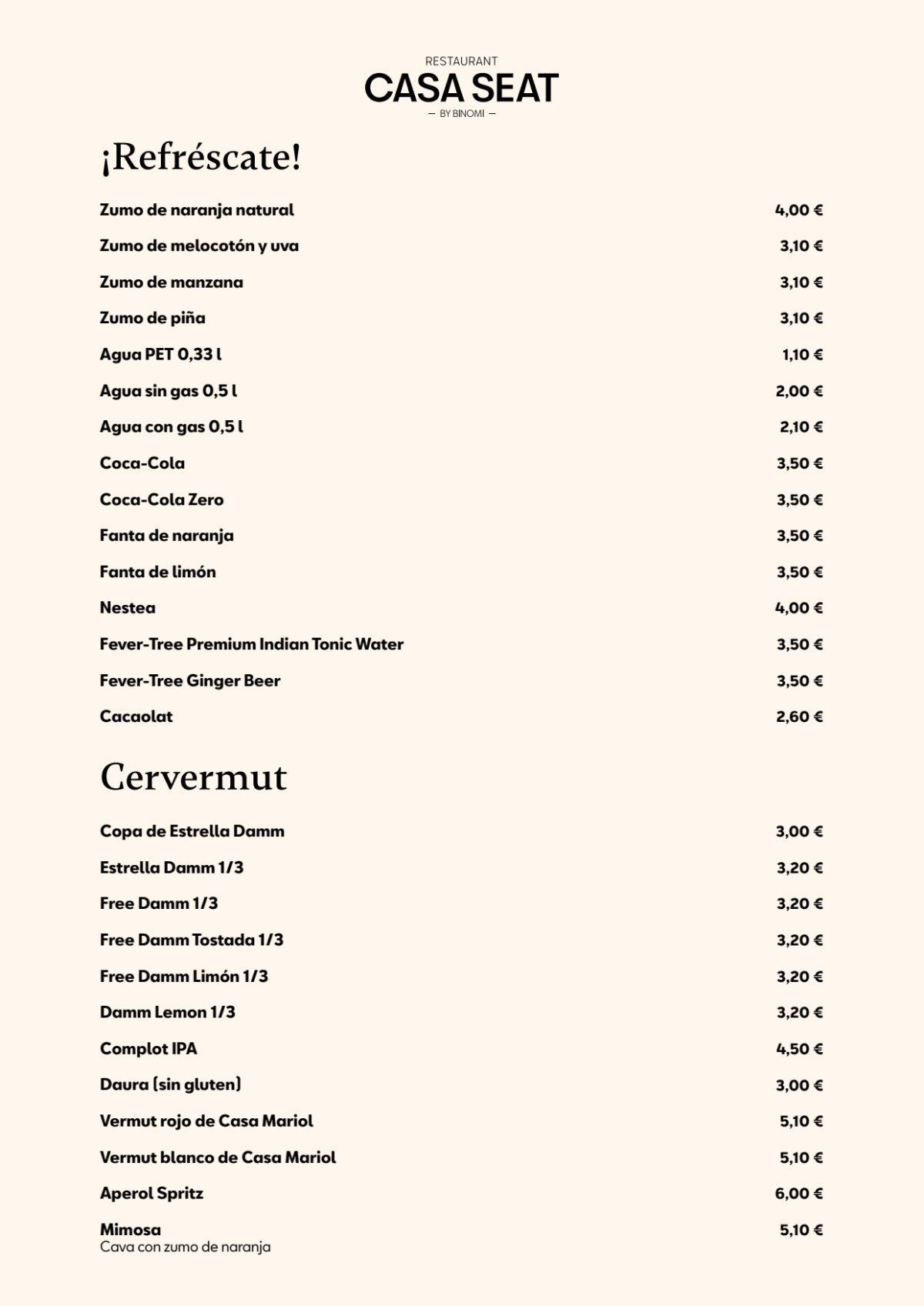 Casa Seat by Binomi menu