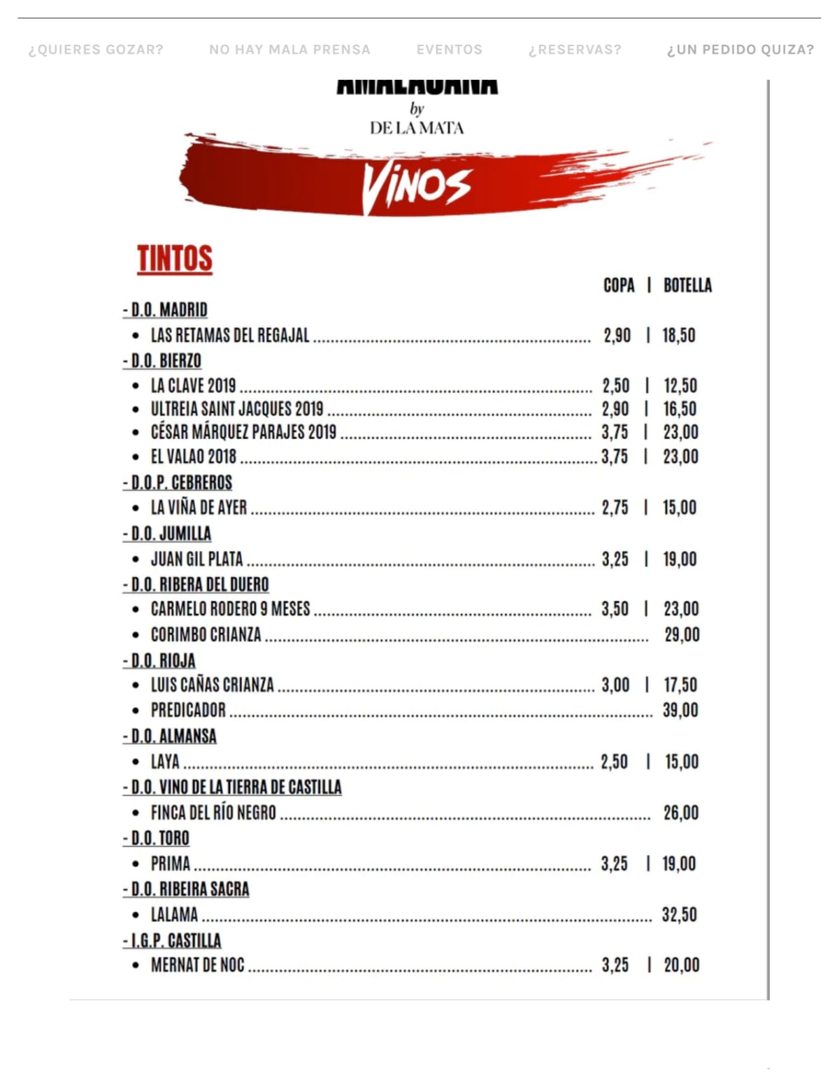 A Mala Saña menu