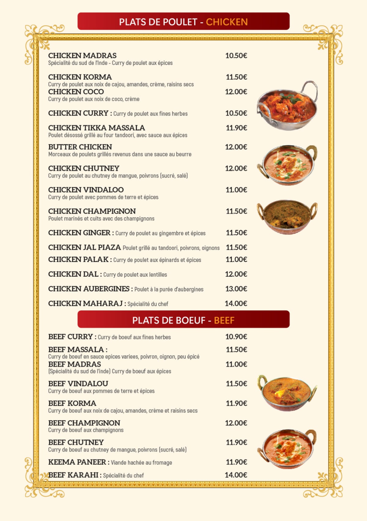 Maharaj menu