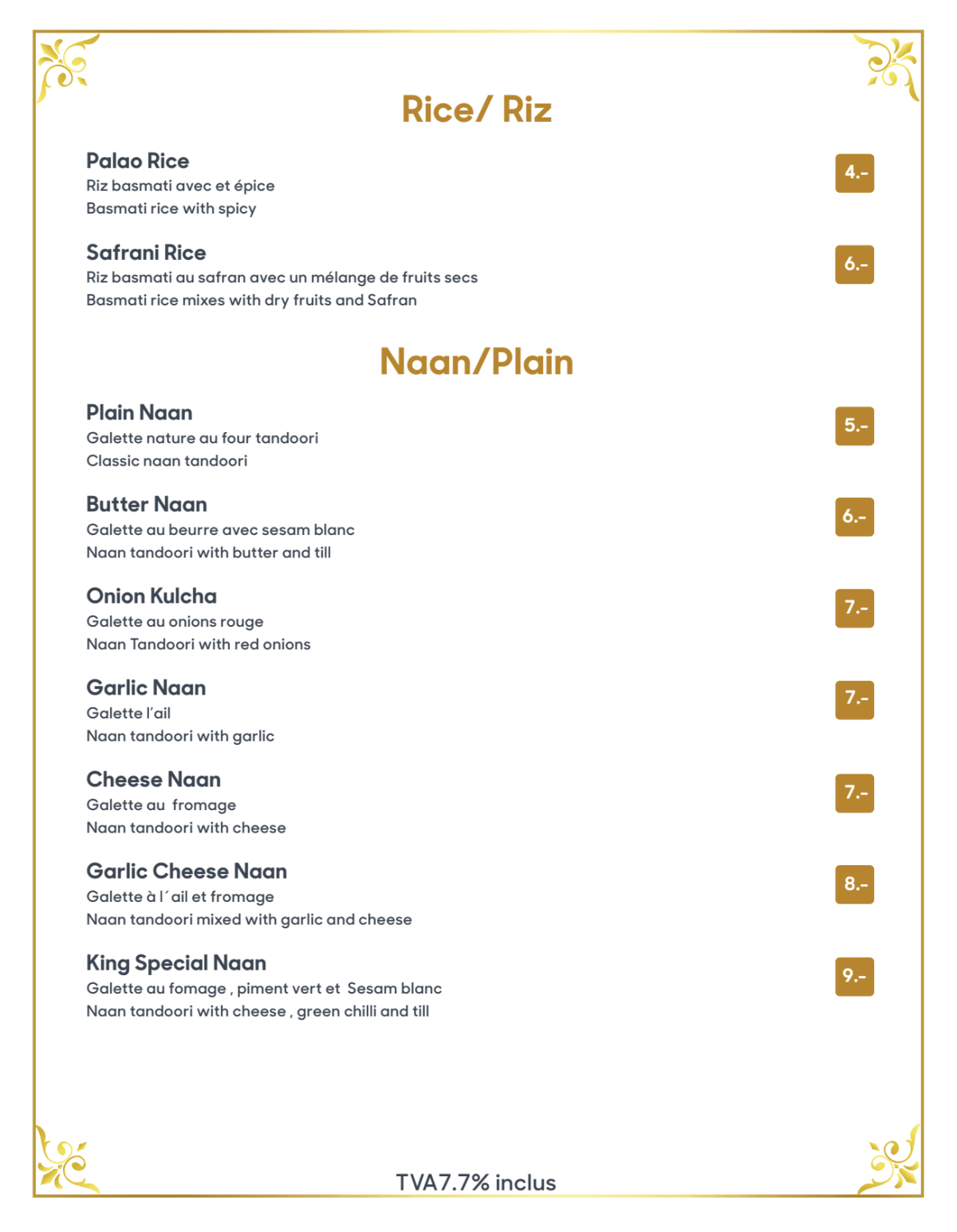 King best sale tandoori menu