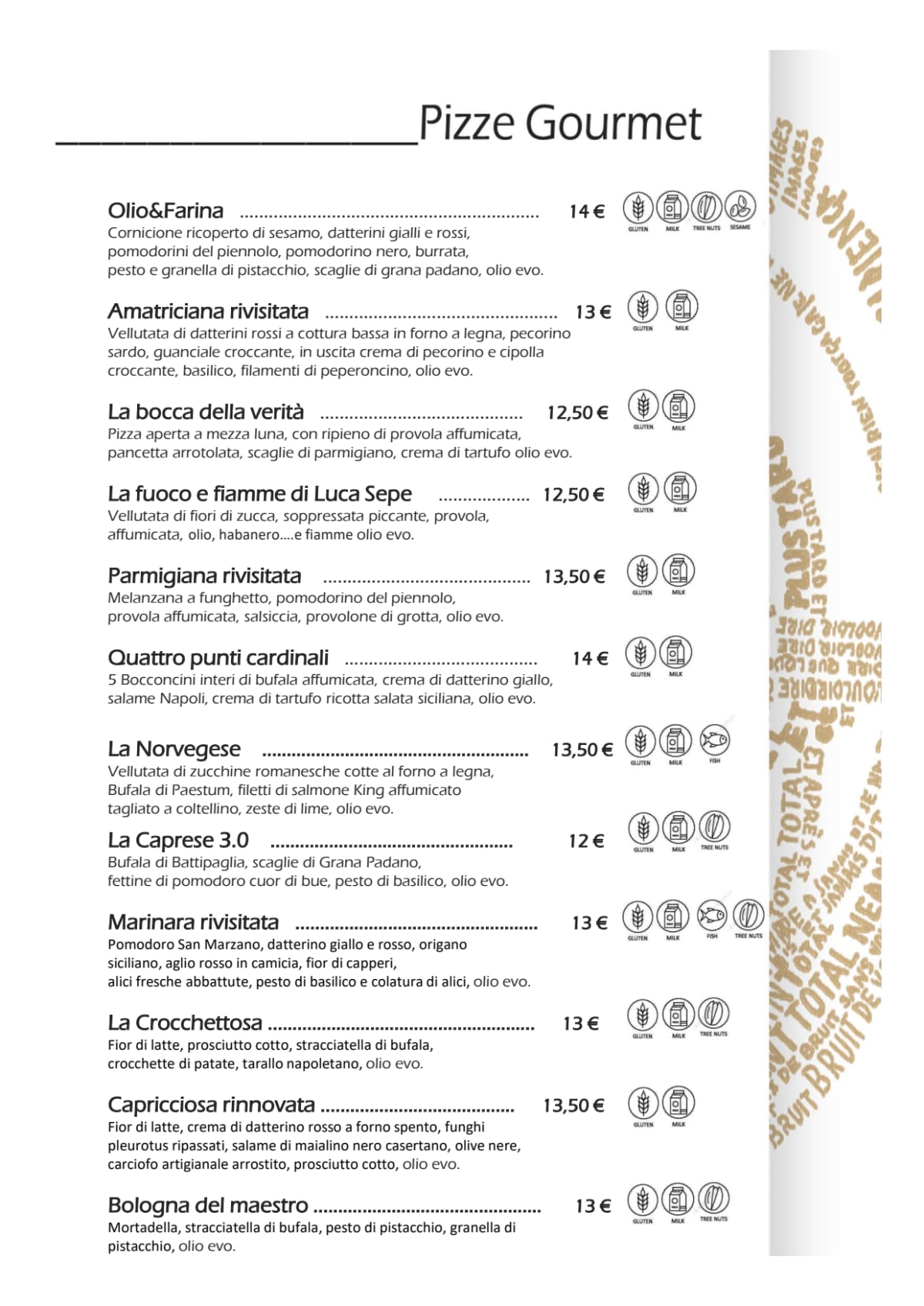 Olio&farina menu