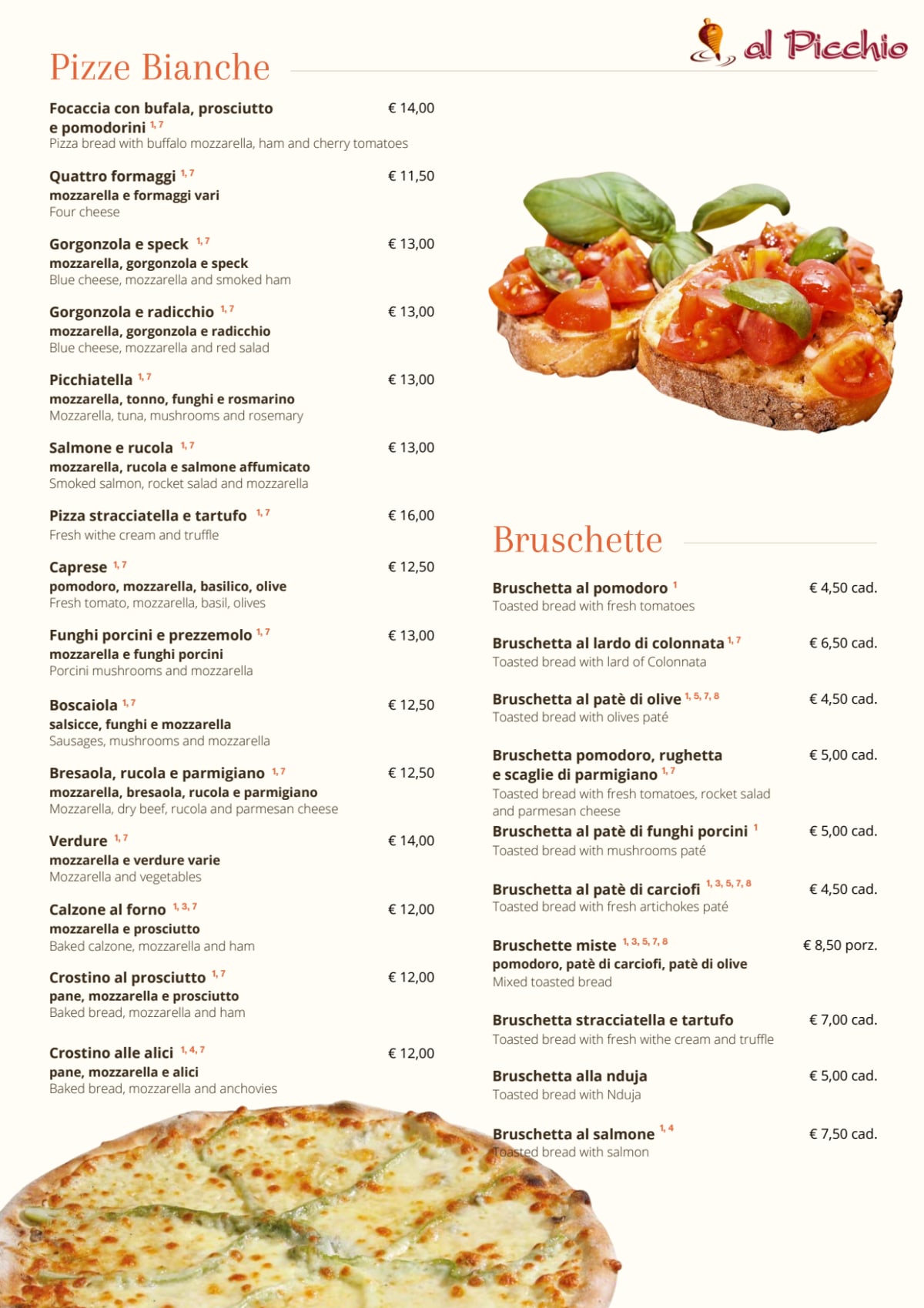 Al Picchio menu