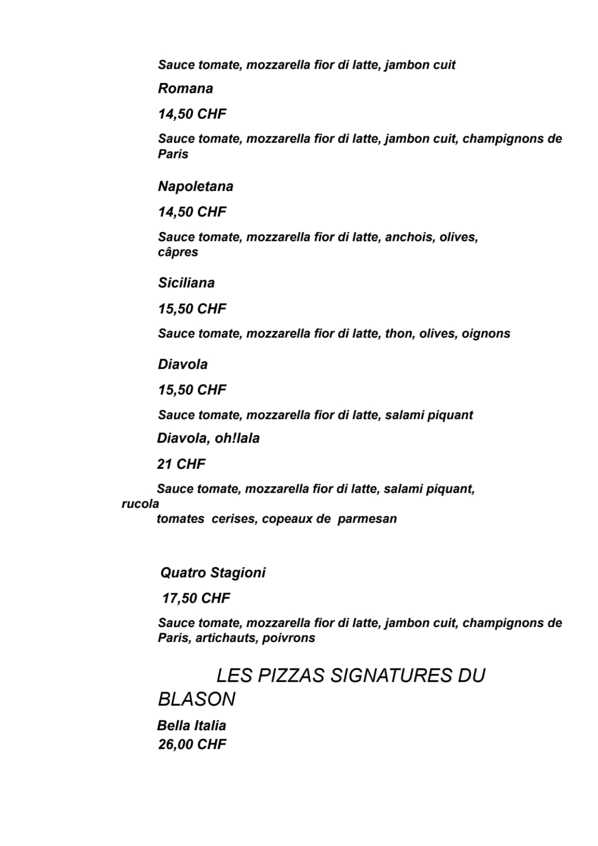Le Blason menu