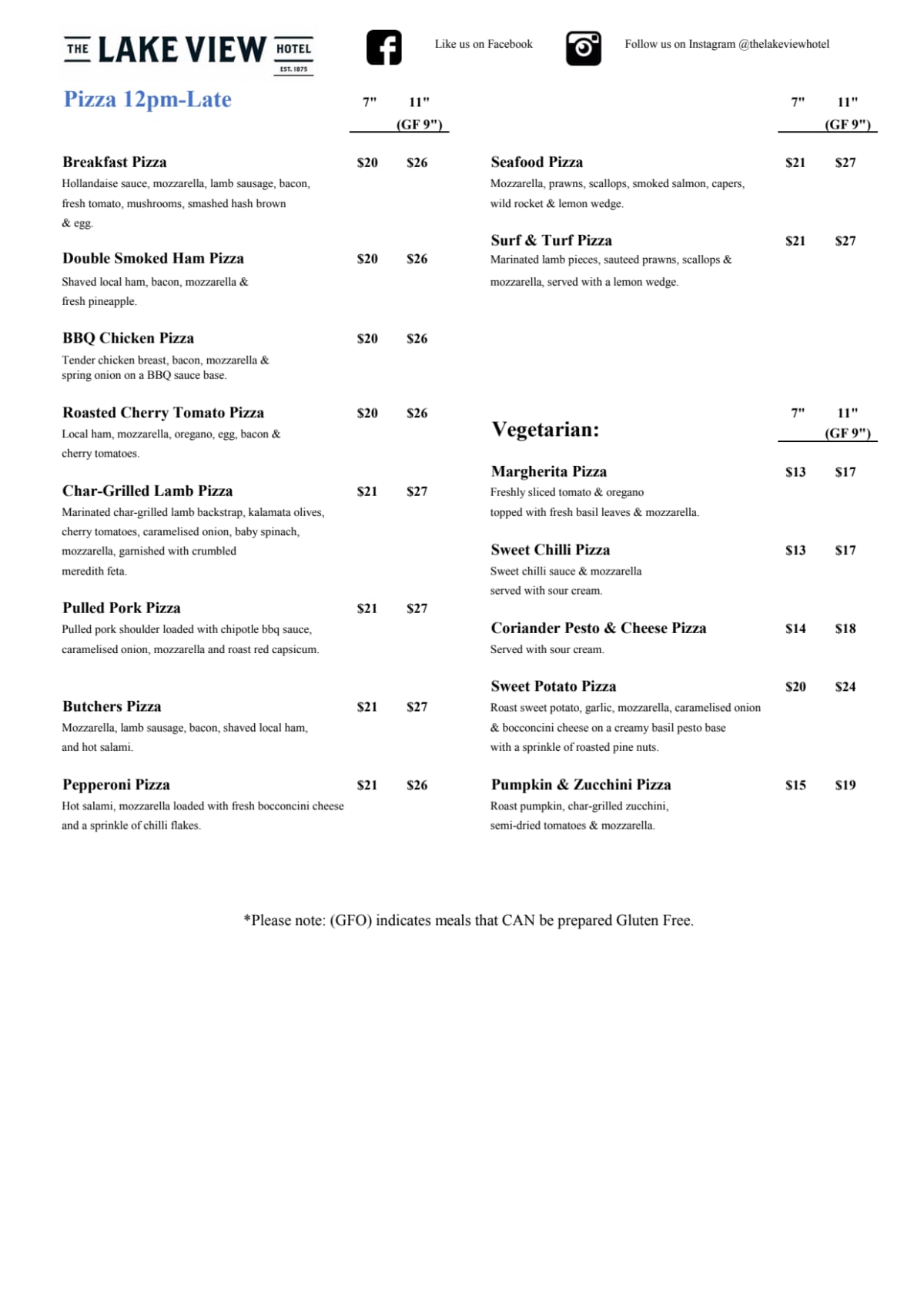 Lake view menu deals