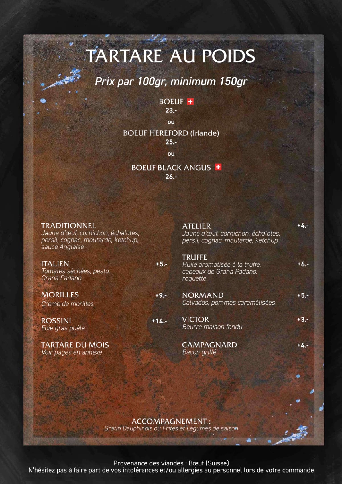 L'Atelier menu