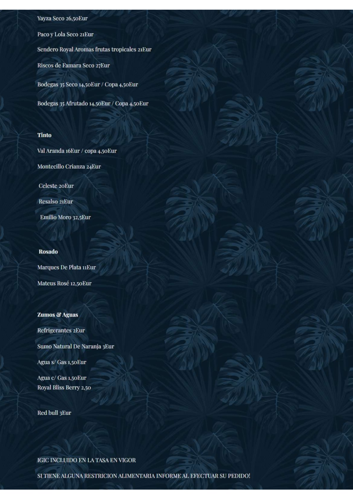 Menu 2024 Fénix Restaurante in El Medano TheFork