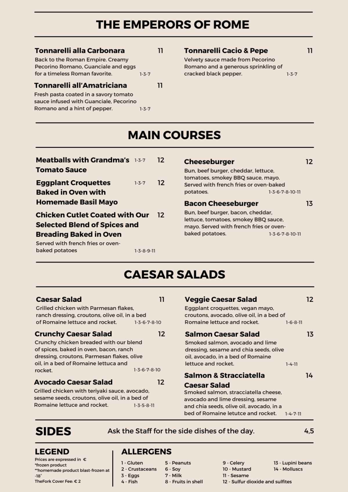 Massaro Bakery menu