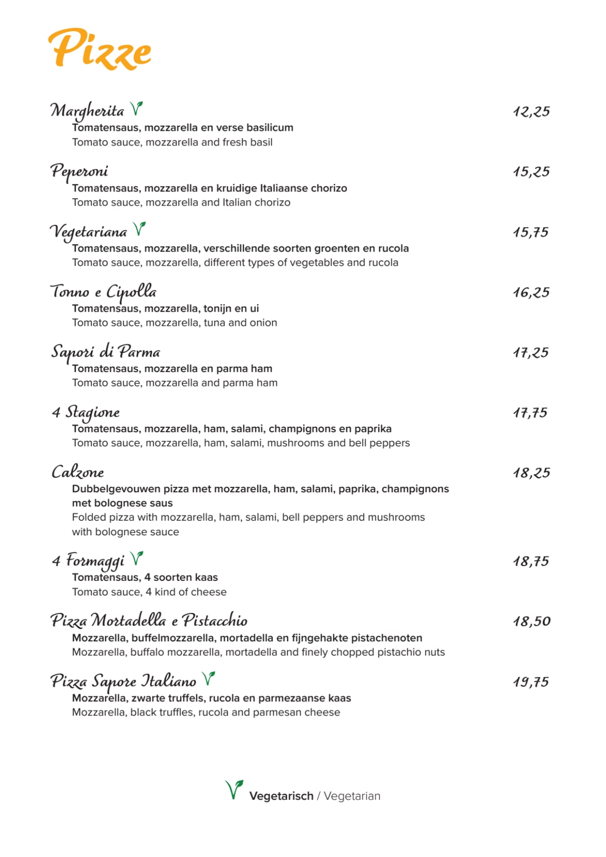 Sapore Italiano menu