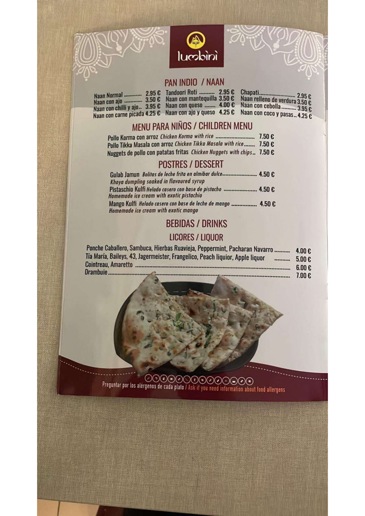 Lumbini Tandoori menu