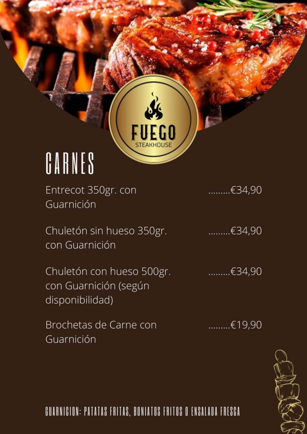 Fuego Steak House menu