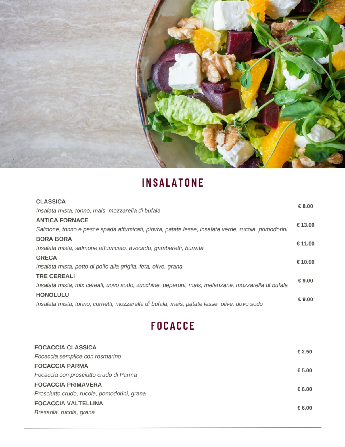 L’Antica Fornace menu