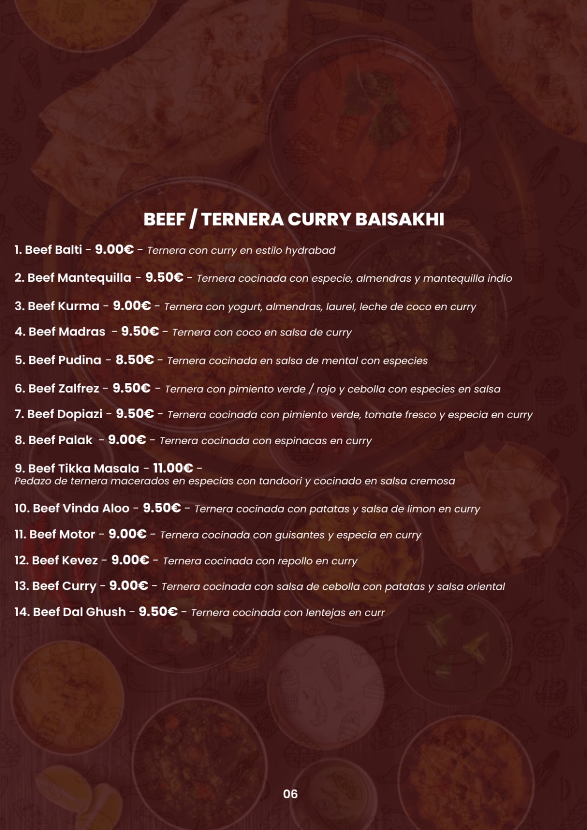 Baisakhi Indian Restaurant menu
