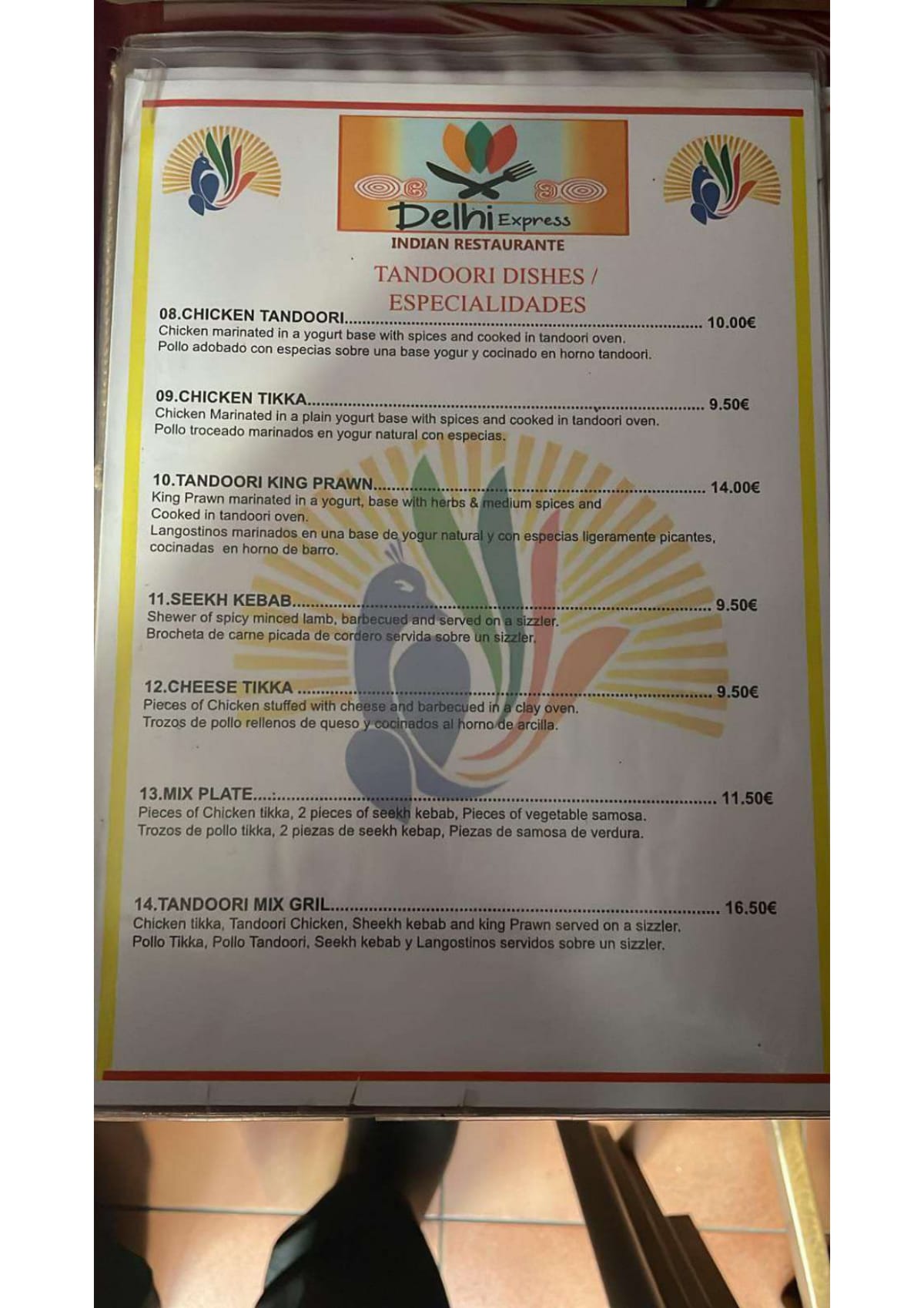 Delhi Express menu