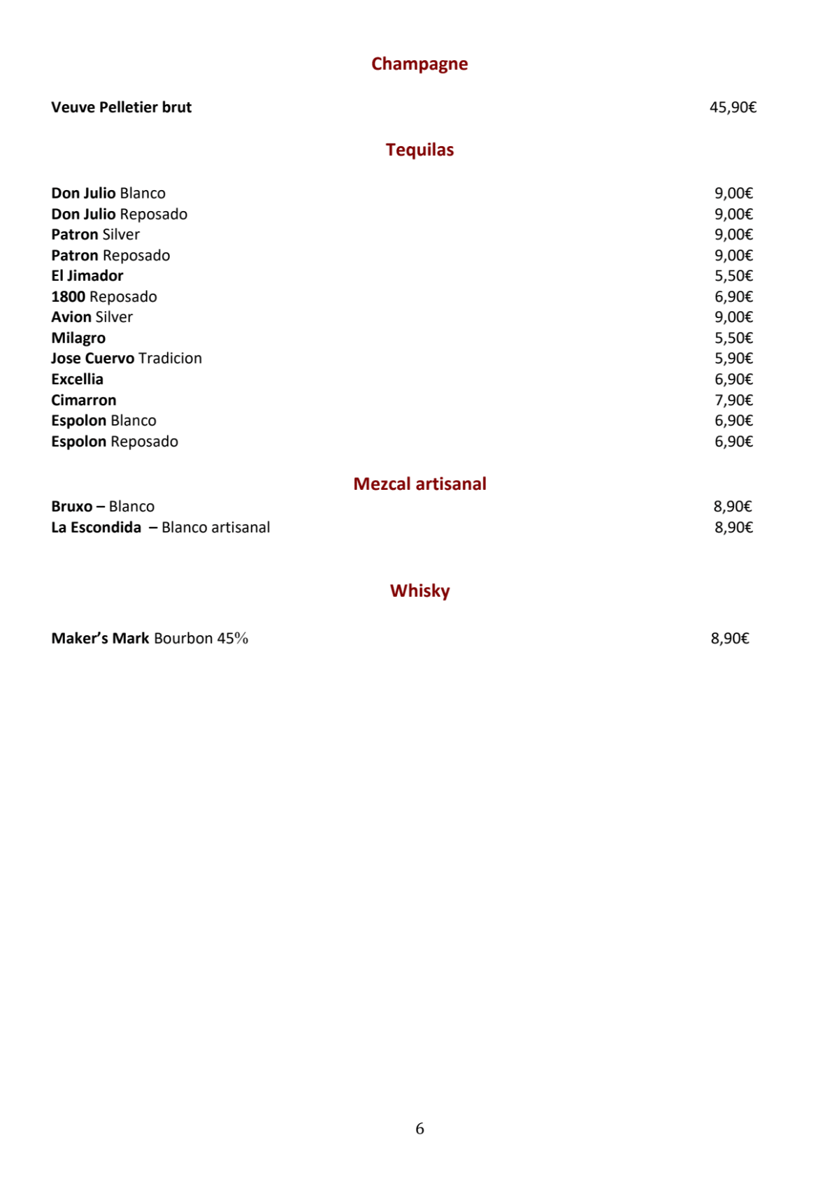 Black Beans menu