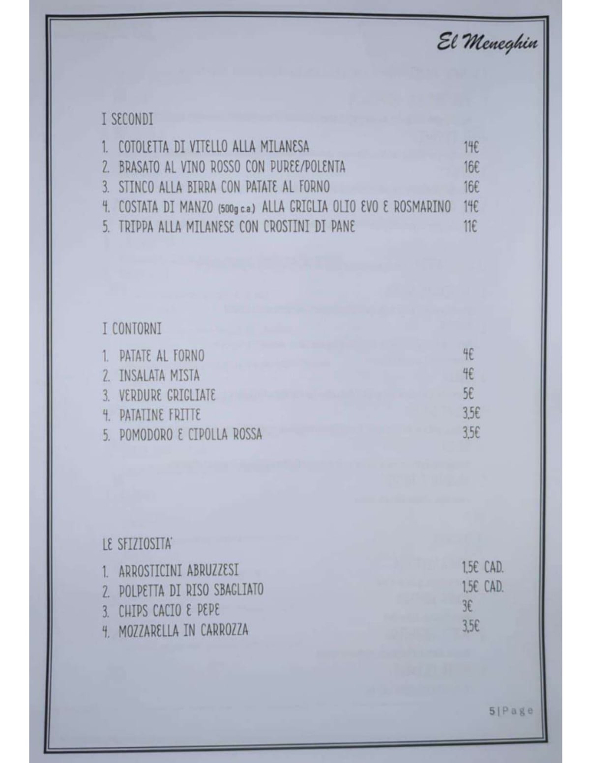 Osteria El Meneghin menu