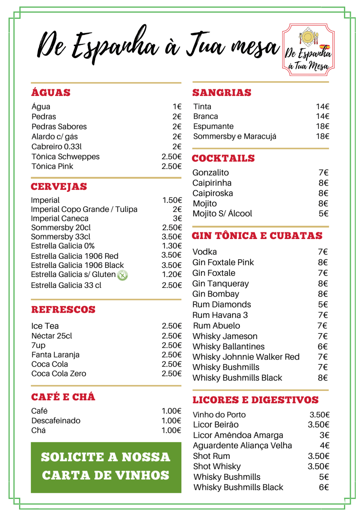 De Espanha à Tua Mesa menu