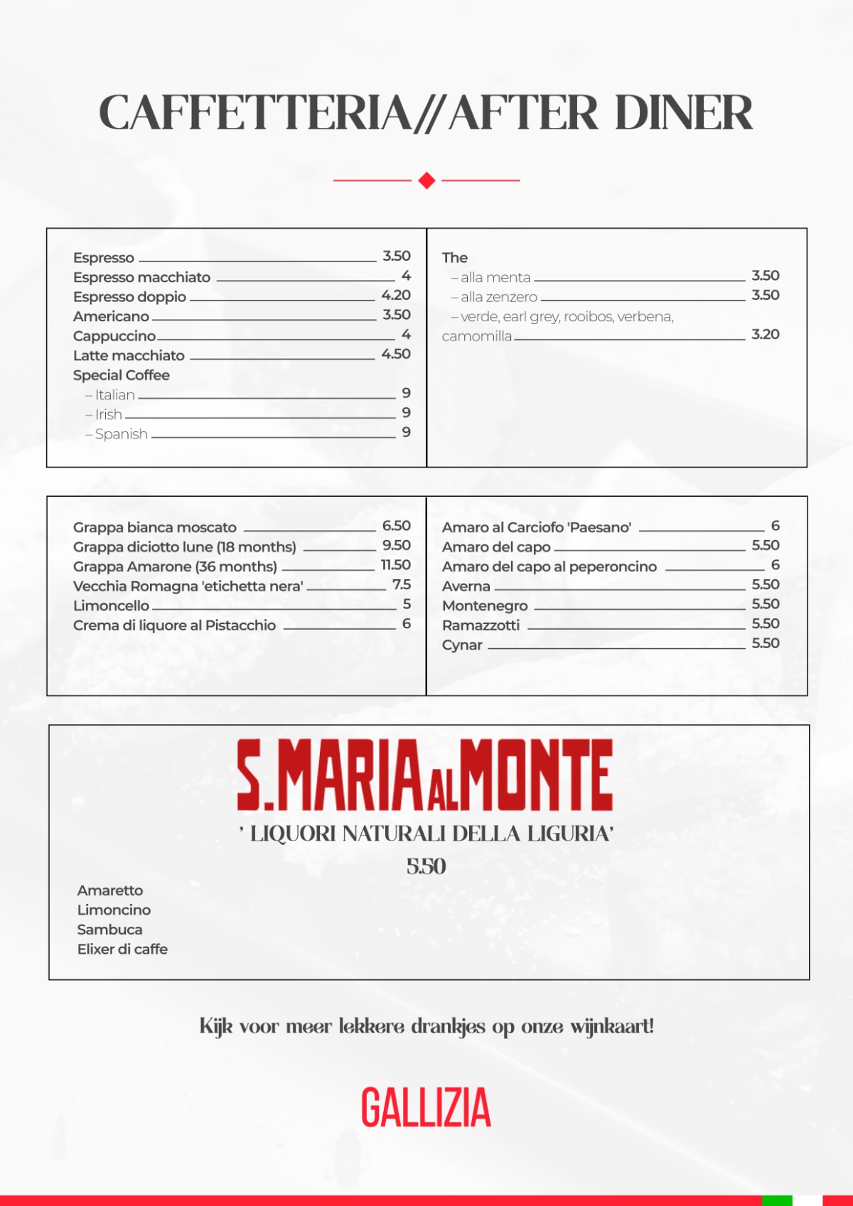 Gallizia menu