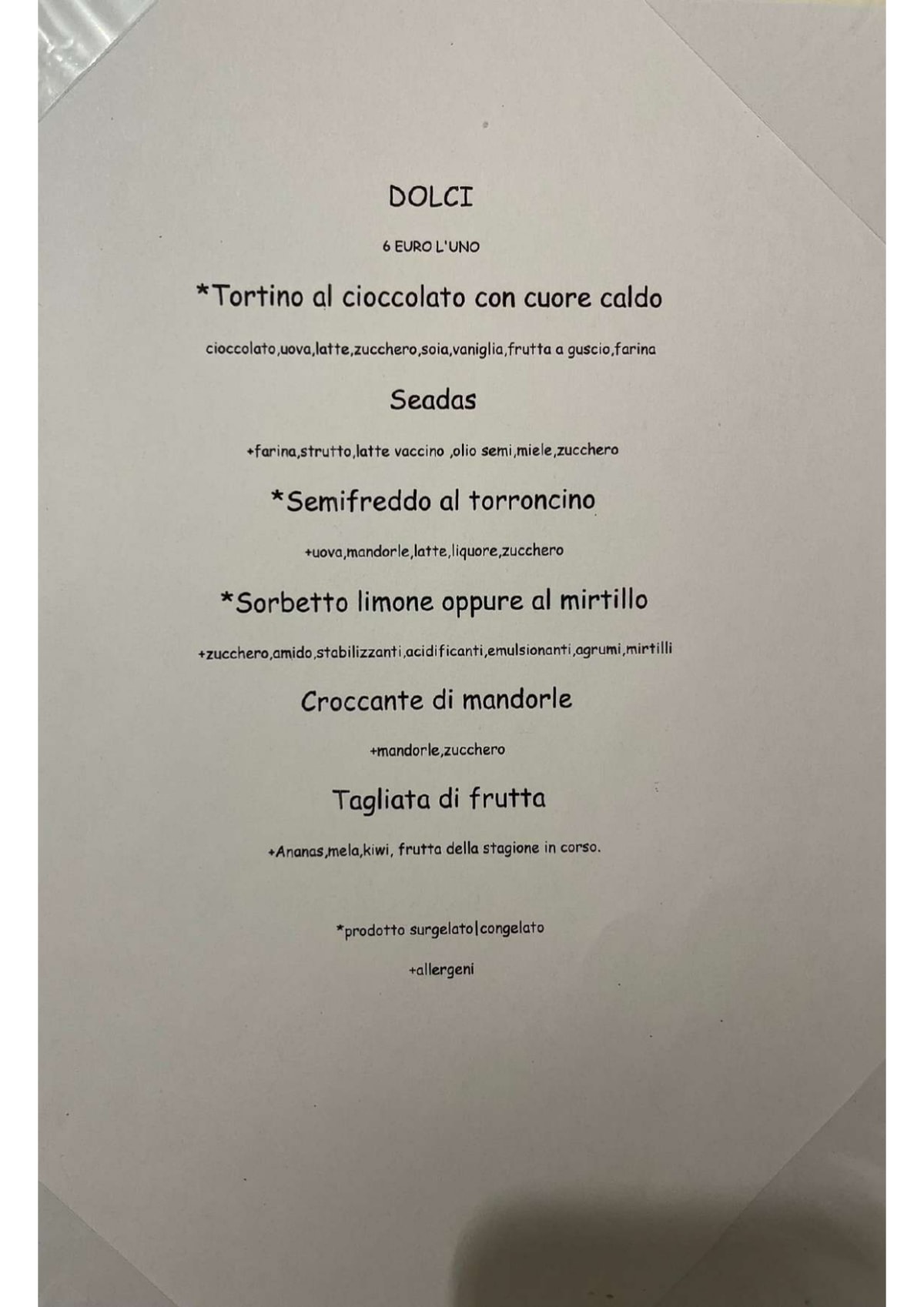 Pani e Pesci menu