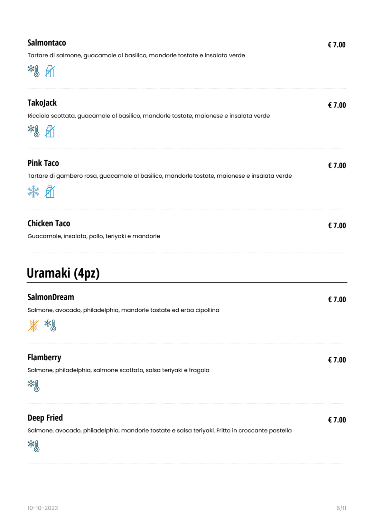 Prisma Sushi Lab menu