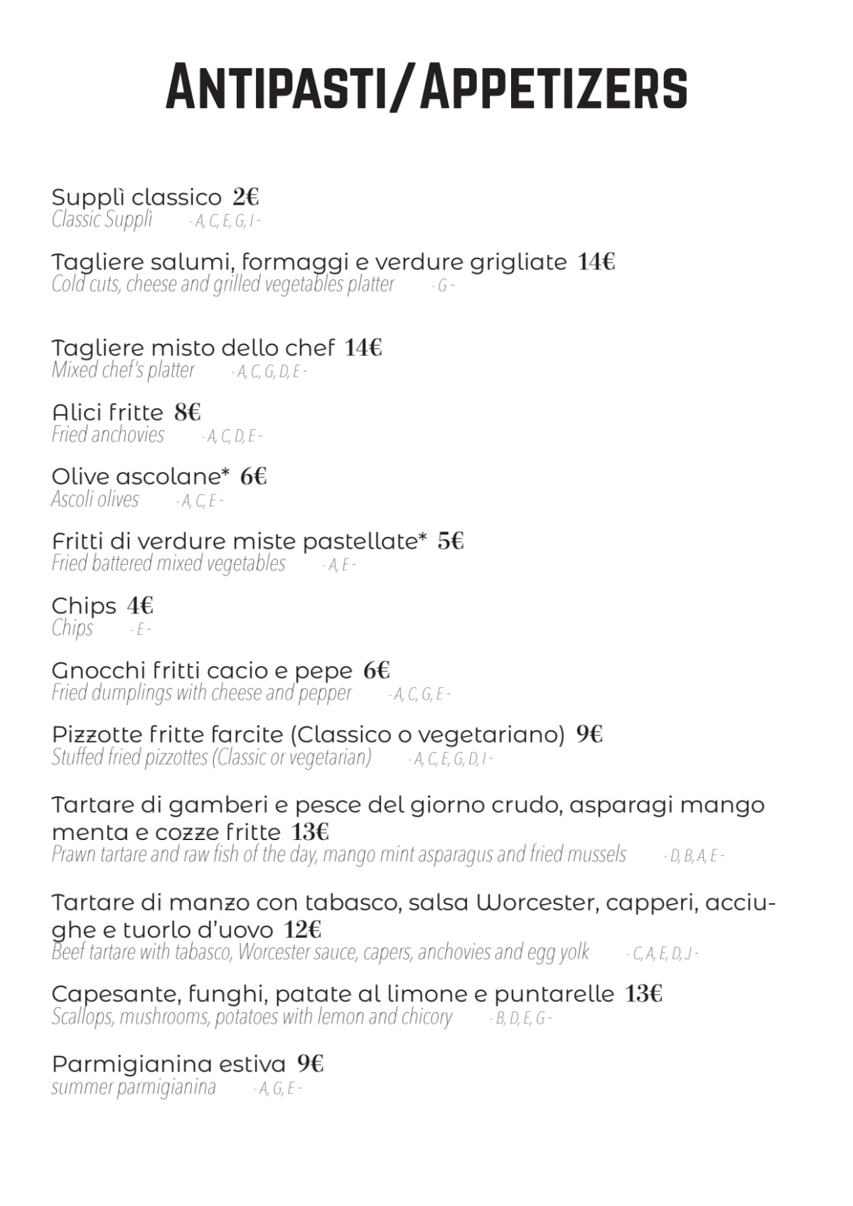 Mille 13 Bistrò menu