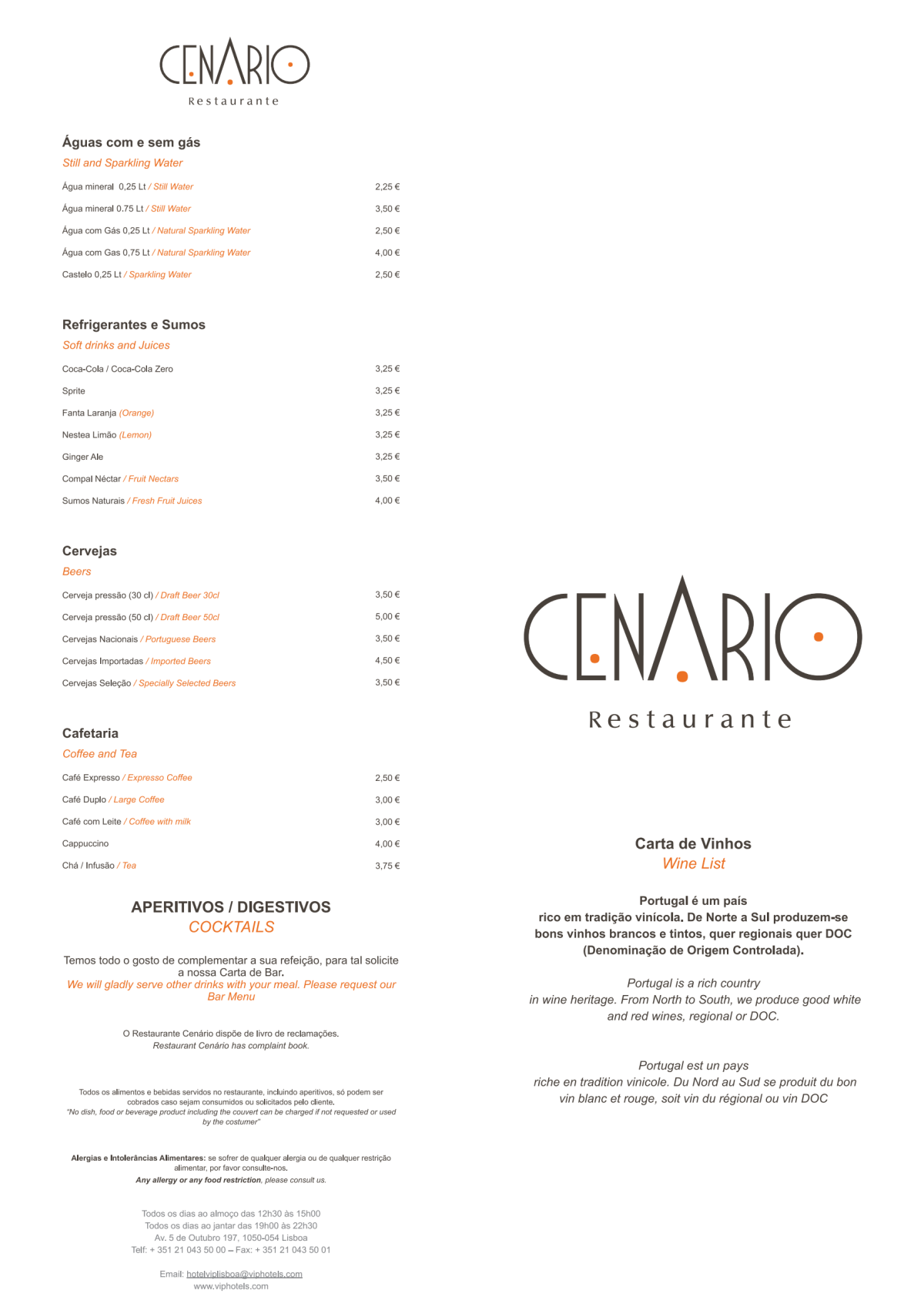 Restaurante Cenário menu