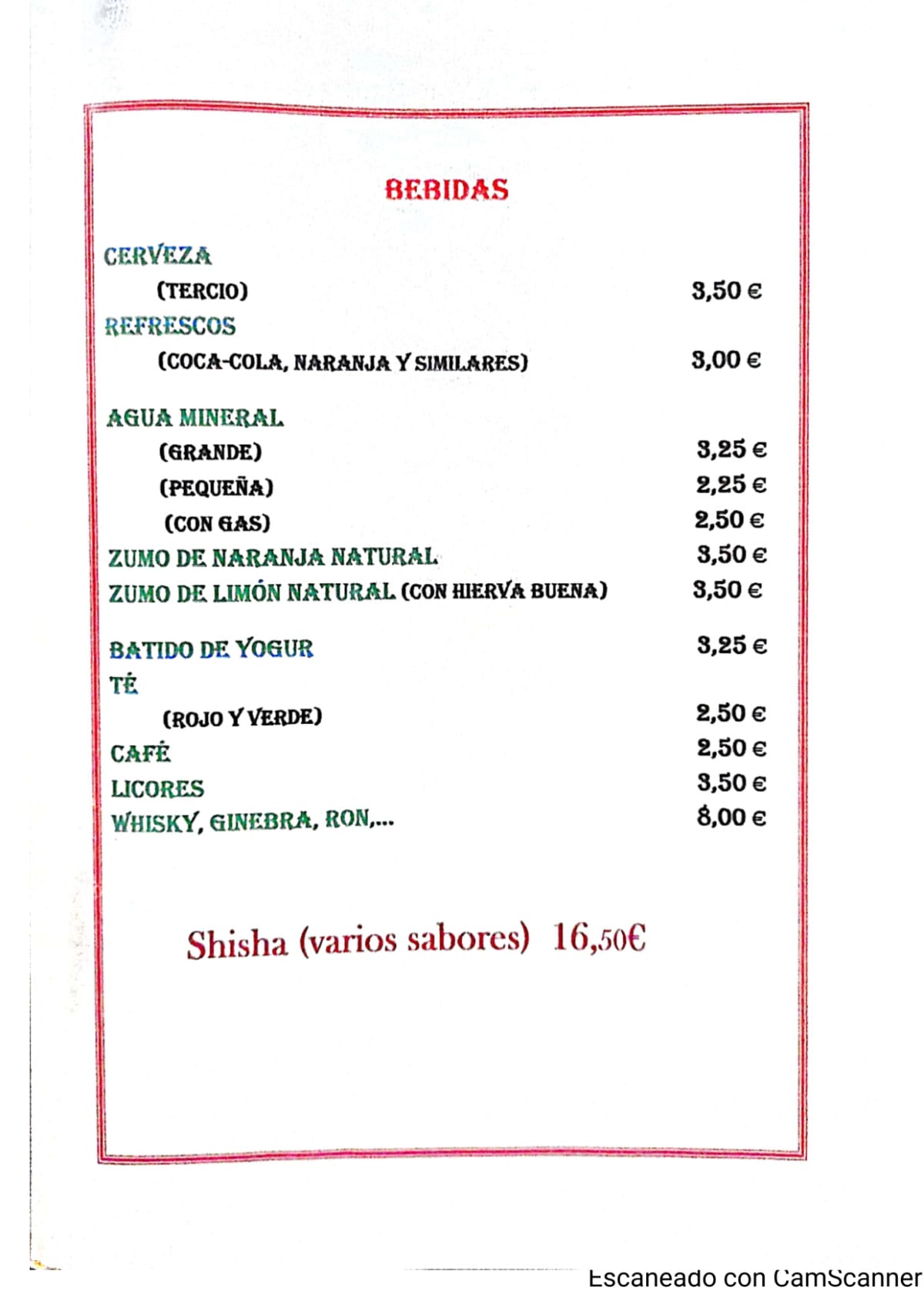 Aladino menu