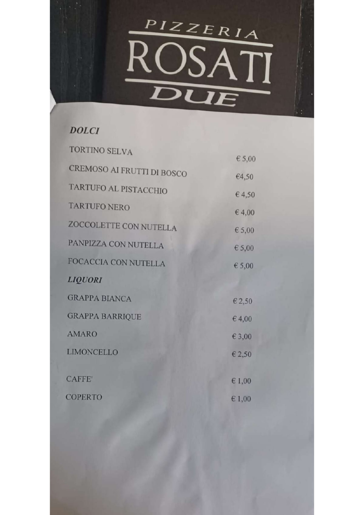 Rosati Due menu